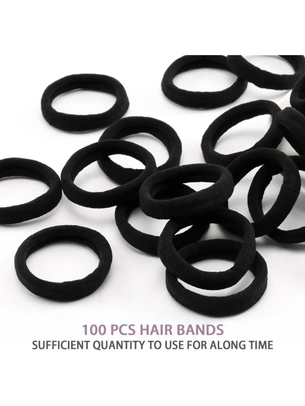 100PCS Seamless Black Hair Ties for Women - No Crease Cotton Hair Bands